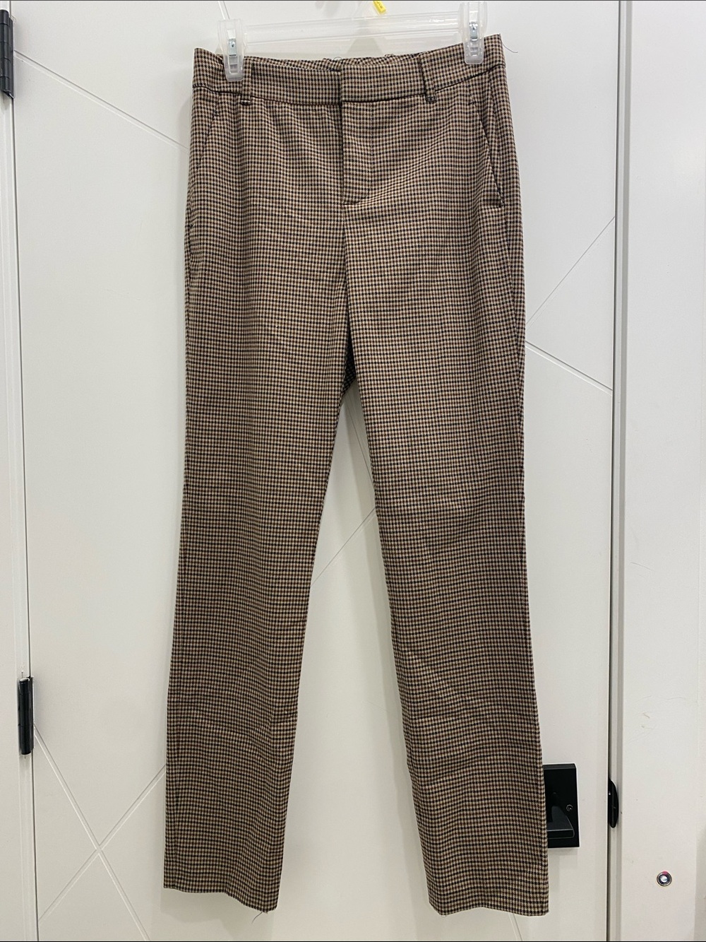 💥 Zara | Brown Houndstooth Tailored Academia Plaid Straight Leg Trousers Size 4